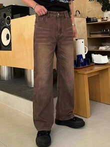 DAZY Men's Casual Washed Straight Leg Jeans - Brown - View 4
