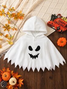 Newborn Baby Cute Halloween Hooded Cartoon Jacket Cape - White - View 3