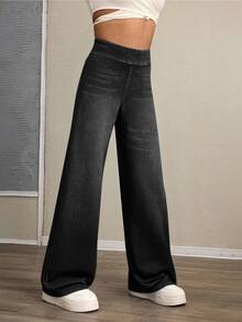 Kids Tween Girl High Waist Casual Versatile Daily Wear Denim Long Pants - Black - View 4