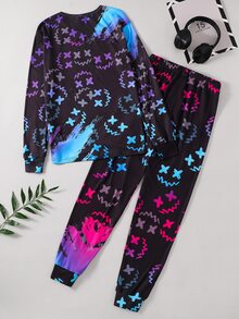 SHEIN 青少年男孩 2 件套發光卡通圖案長袖 T 恤與長褲緊身睡衣套裝 - 彩色 - 查看 2