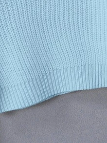 SHEIN Tween Girl Autumn Casual Solid Color Cropped Sweater - Baby Blue - View 8