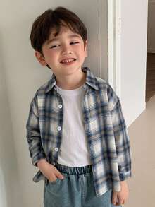 DAZY Young Boys Plaid New Loose Fit Long Sleeve Shirt Top, Autumn Basic Casual Style - Blue - View 7