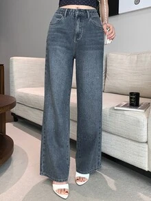 Dazy Tall Women's Elegant Rhinestone Decorated Straight Leg Jeans Fall - Medium Wash - View 5