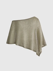 ROMWE Hippie Vacation Style Off-Shoulder Asymmetrical Hem Mesh Hollow Out Plus Size Women's Top Cover-Up - Khaki - View 2