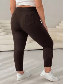 Solflare Chocolate Brown Plus Size Fitted Button Capris - Chocolate Brown - View 2