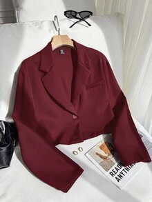 Muchica Rose Red Plus Size Women's Single Button Casual Lightweight Blazer - Rose Red - View 1