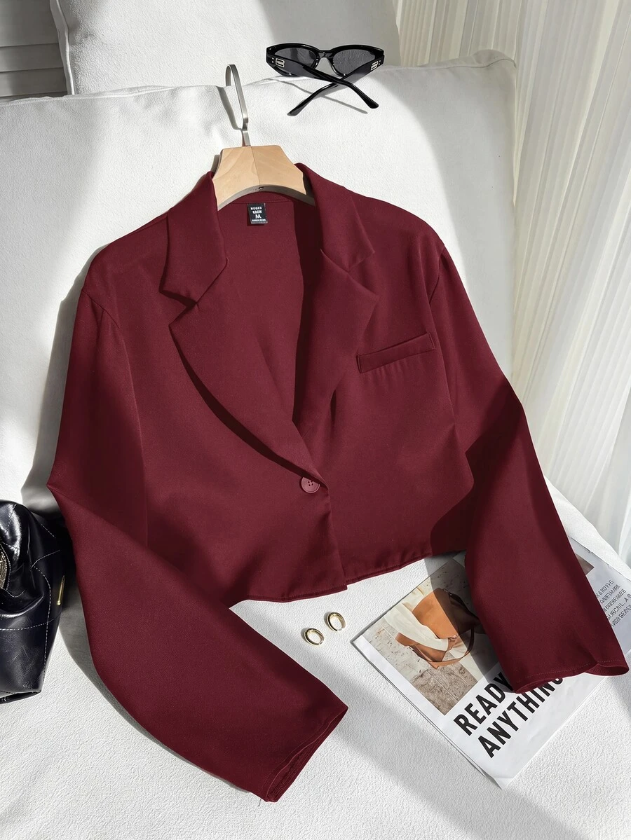 Muchica Rose Red Plus Size Women's Single Button Casual Lightweight Blazer - Rose Red - View 1