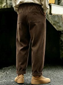 Linhara CURVE New Corduroy Fabric Plus Size Casual Commuter Long Pants With Pockets, Suitable For Spring, Summer, Autumn And Winter - Brown - View 2