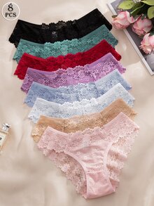 SHEIN 8件組浪漫性感蕾絲女款三角內褲套裝 - 彩色 - 查看 2