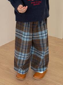 Dazy Kids Young Girls' Plaid Loose Straight Leg Elastic Waist Casual All-Match Versatile Autumn/Winter Long Pants - Brown - View 5