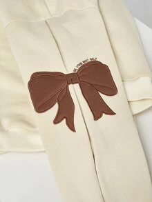 SHEIN 青少年女孩秋冬休閒抓絨內裡加厚運動衫套裝，紐約市印花寬鬆圓領落肩長袖套頭衫搭配同款印花百褶寬腿直筒運動長褲，2件式運動風套裝，麻灰色 - 棕色 - 查看 6