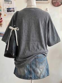 SHEIN 大尺碼女款星星刺繡圓領落肩休閒T恤 - 彩色 - 查看 2