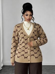 Maweii Plus Size Autumn/Winter Casual Commute Cardigan - Khaki - View 6
