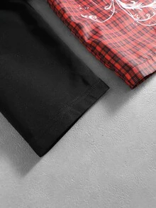 ROMWE MEN Men's Plaid Patchwork Casual Daily Wear Shirt - Burgundy - View 7