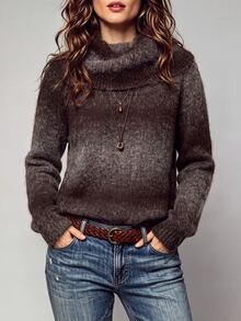 SHEIN Autumn/Winter Fashion Tie-Dye High Neck Long Sleeve Sweater - Coffee Brown - View 6