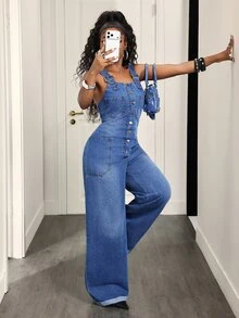 Slaydiva Comfortable Fashion Casual Women's Denim Overalls And Jumpsuits - Blue - View 8