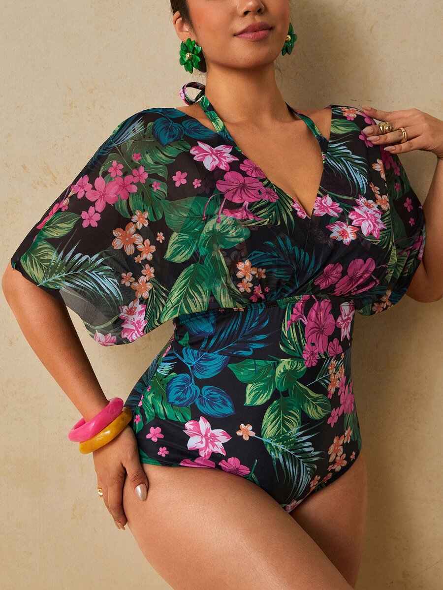 Travachic Plus Size Women's Floral Print 2 In 1 Swimsuit For Vacation - Multicolor - View 1