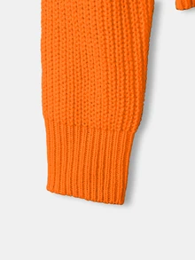 SHEIN Tween Girl Solid Color Crew Neck Long Sleeve Casual Sweater - Orange - View 8