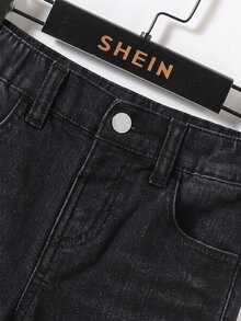 SHEIN 男童休閒百搭破洞牛仔褲，附口袋，秋季服飾 - 黑色 - 查看 4