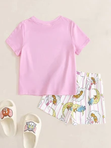 TOM & JERRY X SHEIN Young Girl Letter Print Short Sleeve T-Shirt And Shorts Loungewear Set - Baby Pink - View 2