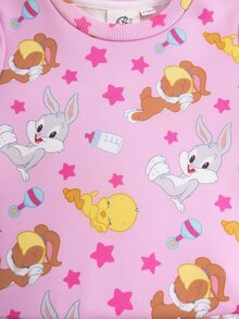 LOONEY TUNES X SHEIN طقم بلوزة وسروال رياضي بطبعة كرتونية للبنات الصغيرات - وردي - مشاهدة 4