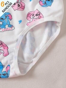 SHEIN 隨機 6 件組女孩三角內褲，粉色與藍色，可愛兔子與愛心元素 - 彩色 - 查看 4