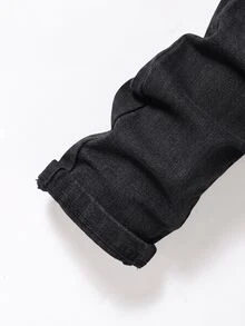 SHEIN 男童休閒百搭破洞牛仔褲，附口袋，秋季服飾 - 黑色 - 查看 3
