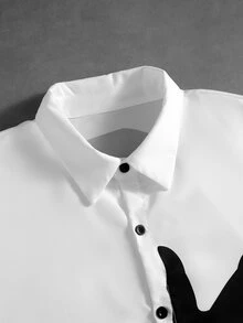 ROMWE MEN Goth Men's Summer Casual Arm Print Shirt - White - View 4