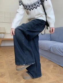 DAZY Quần jean denim nữ phong cách Hàn Quốc dáng rộng thoải mái giặt wash - Màu xanh lam - Xem 3