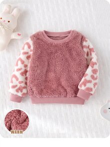 SHEIN Baby Girl Winter Warm Cow Print Patchwork Sweatshirt - Pink - View 3