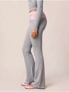 SHEIN BAE Women Light Pink High Waist Flare Pants Gym Workout Training Running Yoga Athletic Low Waisted Activewear Pilates Gym Summer - Light Grey - View 4