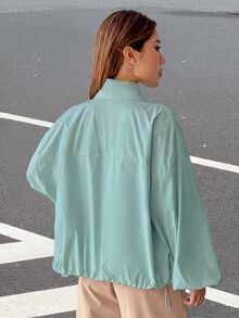 SHEIN EZwear Veste à fermeture éclair avec épaules tombantes pour l'automne/l'hiver - Vert - Voir 2