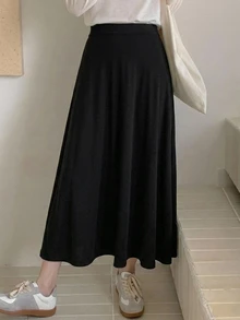 DAZY 女款素色休閒百搭日常秋季裙 - 黑色 - 查看 4