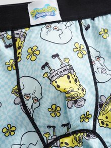 SpongeBob SquarePants | SHEIN Quần boxer nam cạp chun in họa tiết hoạt hình phong cách thường ngày - màu đen - Xem 5