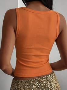 Livesso Autumn/Winter New Heavy Rhinestone Decorated Slim Fit Women's Vest - Orange - View 2