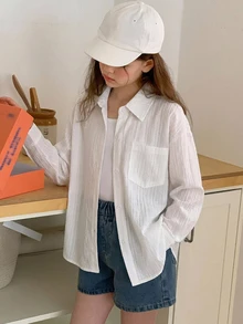 Hapijoa Tween女孩秋季服飾 女孩 (大號) 翻領短袖襯衫 夏季 - 白色 - 查看 7