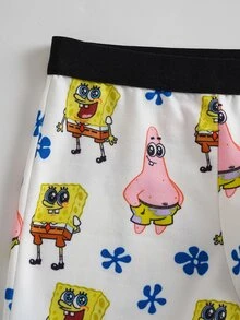 SpongeBob SquarePants | SHEIN Tween Boy Cartoon Print Elastic Waist Boxer Briefs - Blue and White - View 4