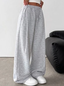 SHEIN 青少年女孩休閒高級質感寬腿口袋長褲，夏季款 - 彩色 - 查看 5