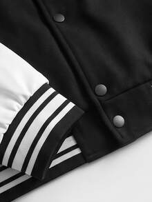 PAVTROS Men's Colorblock Patchwork Letter Print Bomber Jacket - Black and White - View 5