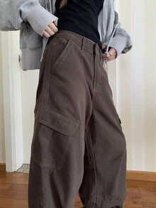DAZY Women's Cargo Pocket Wide Leg Loose Casual Denim Jeans Fall - Olive Green - View 5