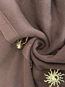 Modelyn Women's Solid Color Metal Decor Casual Versatile Daily Wear Long Sleeve Sweater - Coffee Brown - View 7