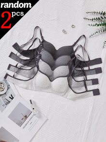 Randomly Ships 2 Of 4 Minimalist Grey Push-Up Wireless Anti-Sagging Thin Bra For Student Girls And Teenagers - Multicolor - View 7