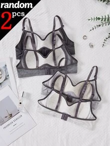 Randomly Ships 2 Of 4 Minimalist Grey Push-Up Wireless Anti-Sagging Thin Bra For Student Girls And Teenagers - Multicolor - View 2
