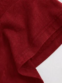 Muchica Burgundy Plus Size Women's V-Neck Drop Shoulder Sleeve T-Shirt - Burgundy - View 4