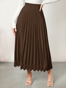BizChic Women's Solid Color High Waist Satin Pleated Long Skirt, Workwear, Urban Commute, Minimalist Elegant Fashion Basic Style, Office Wear, Teacher Outfit, Business Casual, Old Money Style, Halloween, Back To School, Church, Special Occasion, Birthday, Wedding Guest, Party, Date, Vacation, French Vintage - Brown - View 3