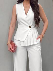 Lavishia Women's Summer Elegant Commute Vest & Pants 2 Pieces Set - Apricot - View 7