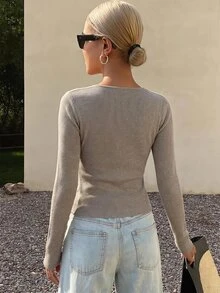 DAZY 女款夏季方領修身羅紋細肩帶背心 - 深灰色 - 查看 5