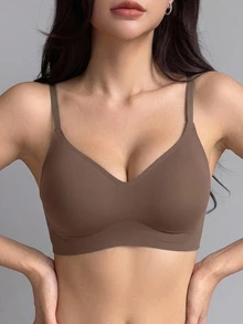 DAZY Seamless Padded Bra With Thin Adjustable Straps And Slight Push-Up For Women Fall - Coffee Brown - View 1