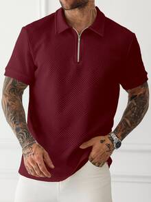 Manfinity Homme Men's Plus Size Mature Casual Short Sleeve Polo Shirt - Burgundy - View 3