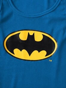 BATMAN X SHEIN Men's Cartoon Pattern Print Tank Top For Daily Wear - Blue - View 4
